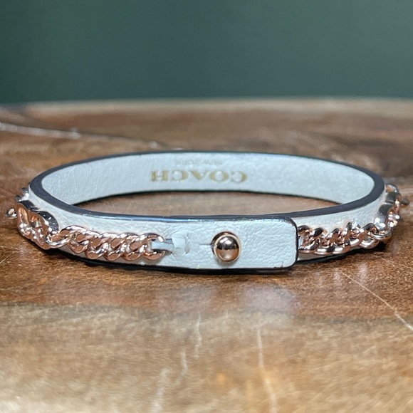 COACH Signature Rose Gold Chain & Leather Bracelet - Picture 4 of 9